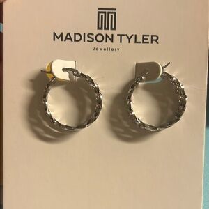 Madison Tyler‎ Polished Silver Faceted Hoop Earrings